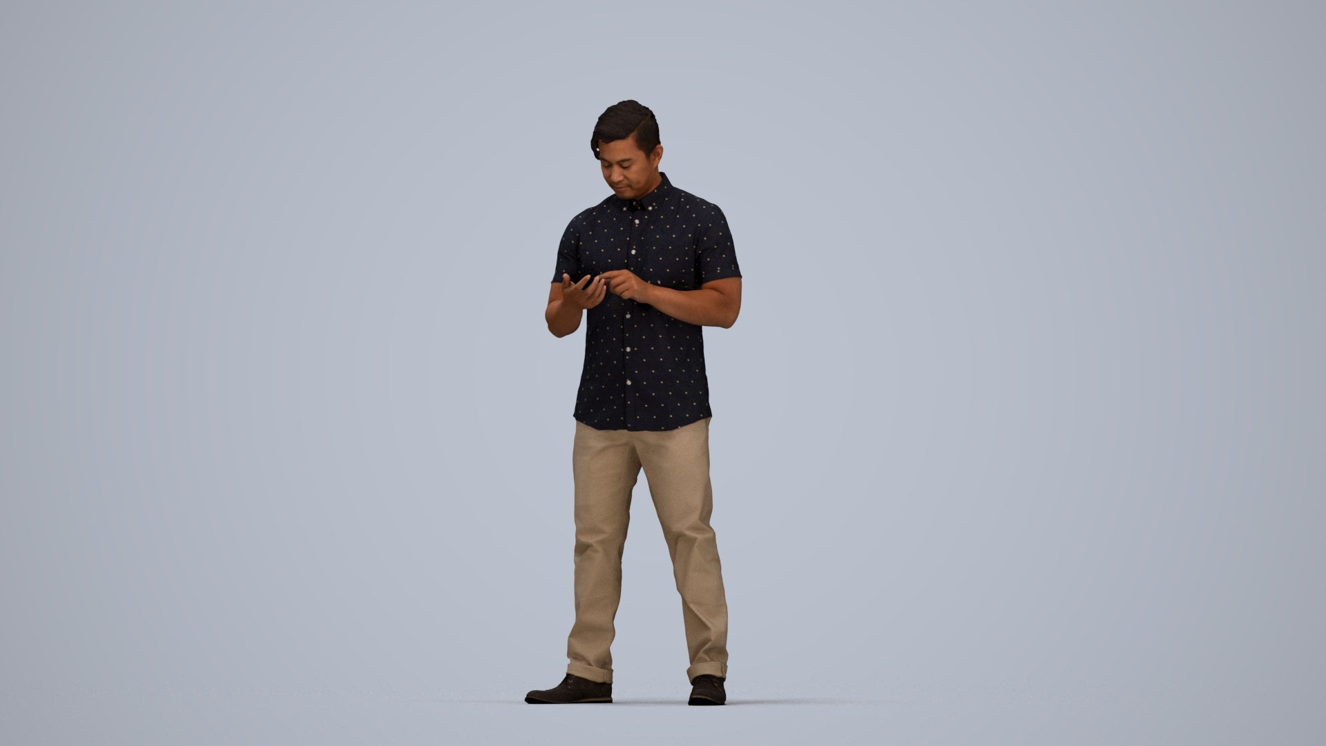 3D people model man casual standing, scanned human for 3ds Max rendering, top-down view render