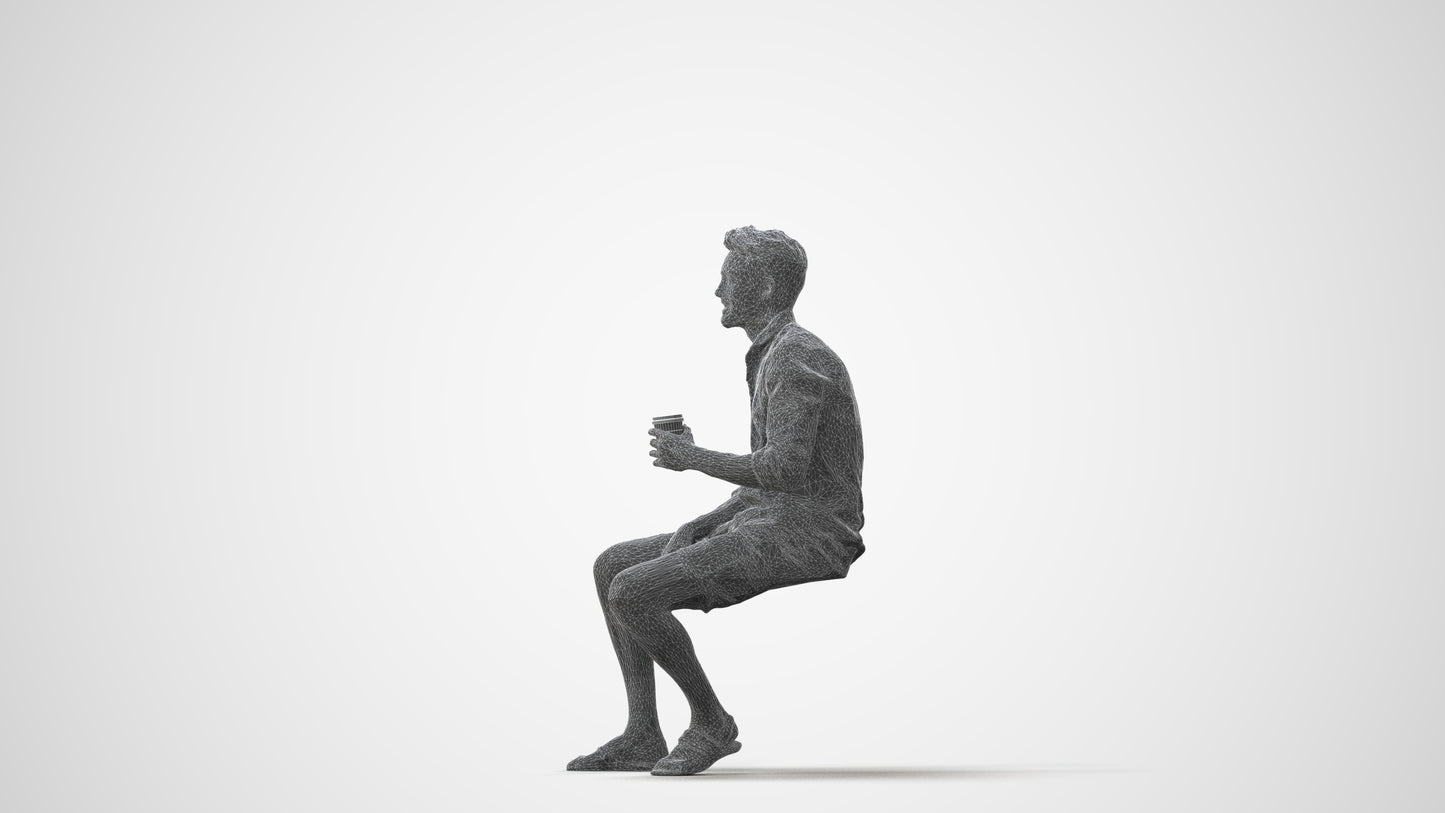 photogrammetry 3D man casual sitting, realistic human model archviz FBX, square thumbnail