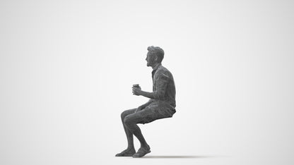 photogrammetry 3D man casual sitting, realistic human model archviz FBX, square thumbnail