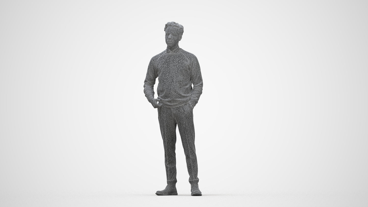 3D scanned man business casual, photorealistic archviz people for Enscape and SketchUp, wireframe back view