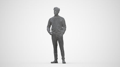 3D scanned man business casual, photorealistic archviz people for Enscape and SketchUp, wireframe back view