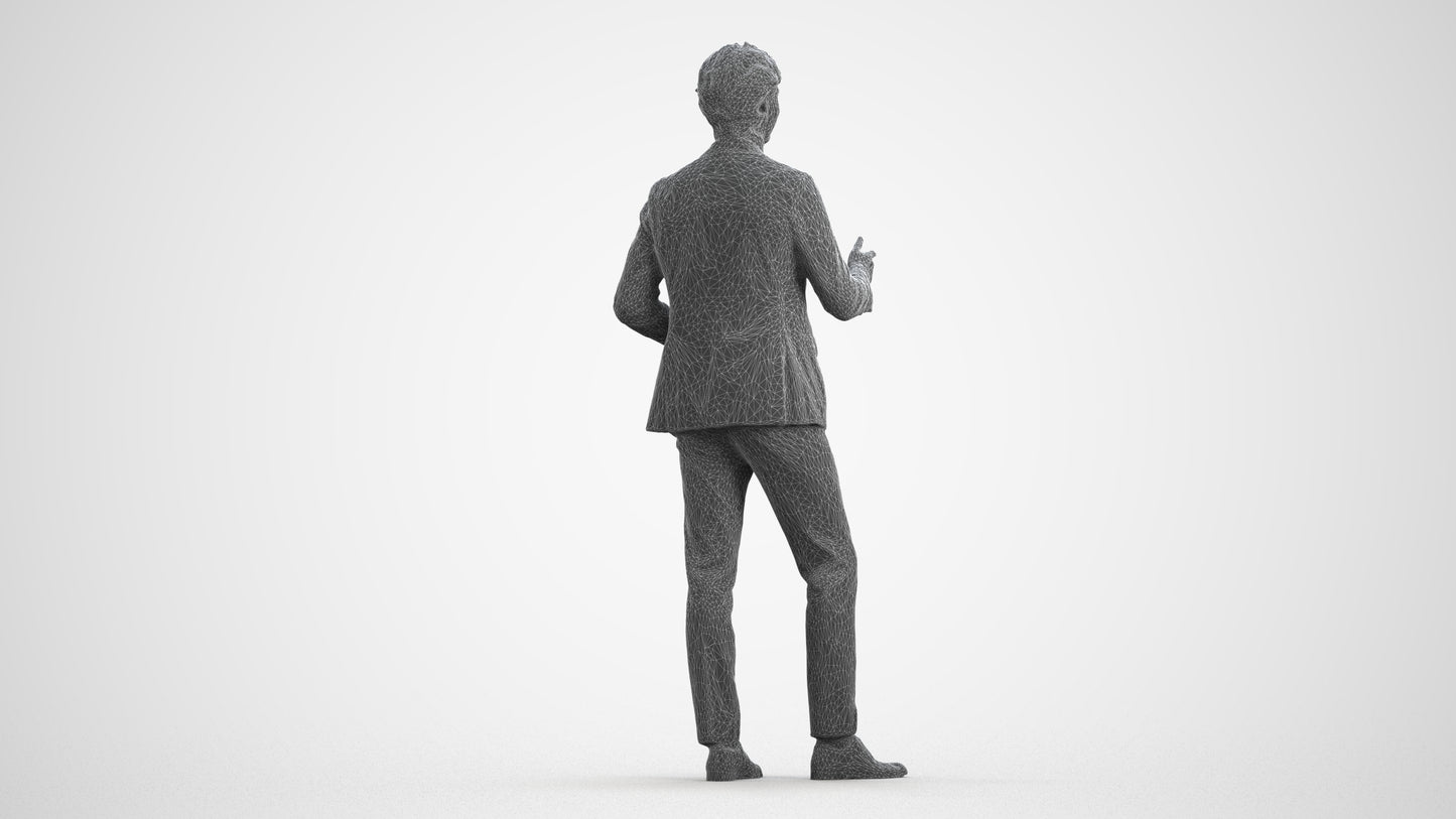 realistic 3D man business, scanned archviz people for Blender and 3ds Max, wireframe front view