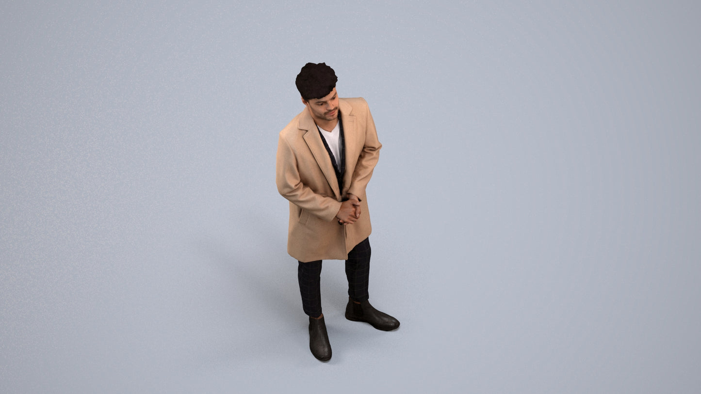 realistic 3D human man business standing, archviz people FBX OBJ for Blender, back view render