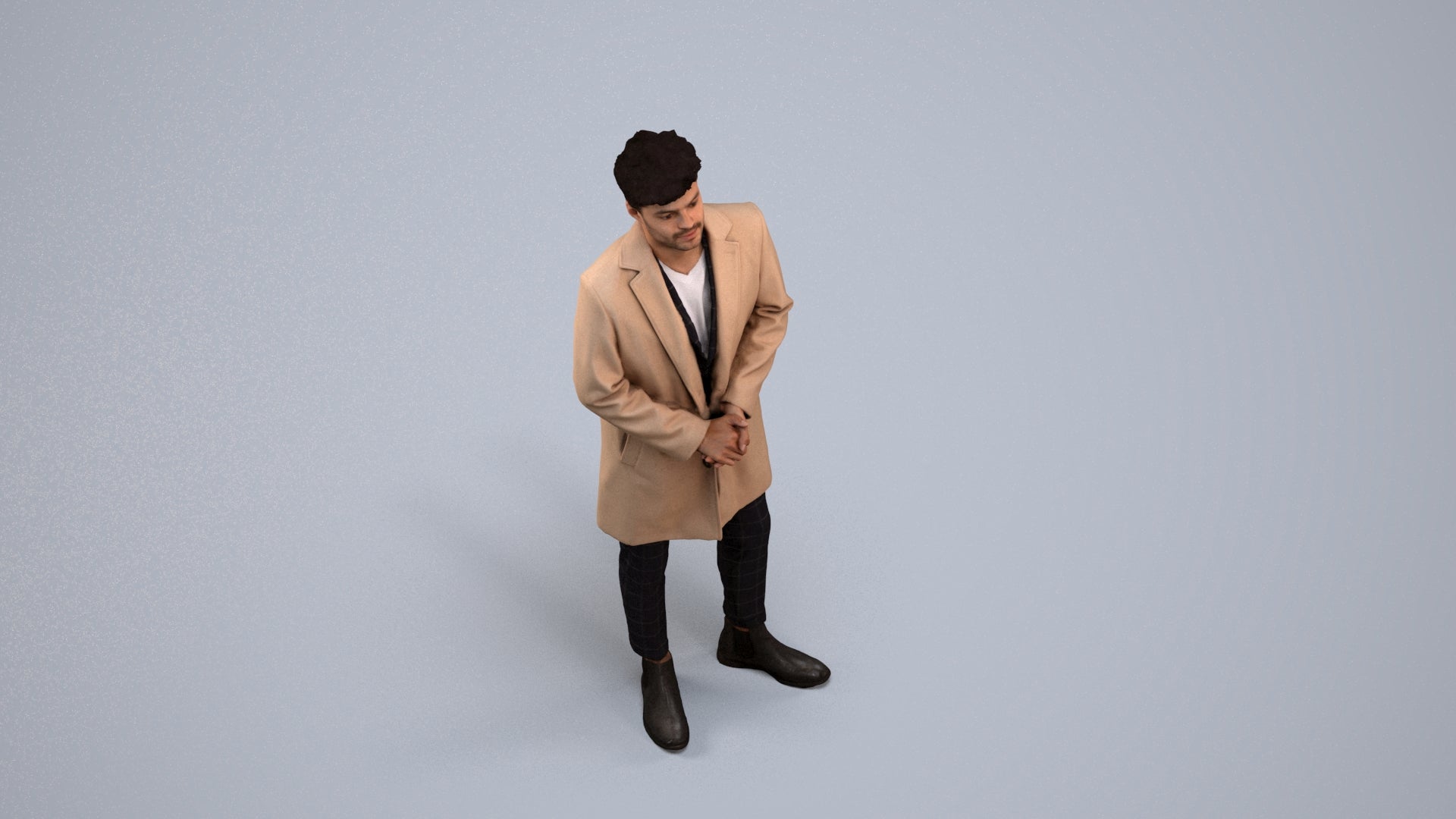 realistic 3D human man business standing, archviz people FBX OBJ for Blender, back view render