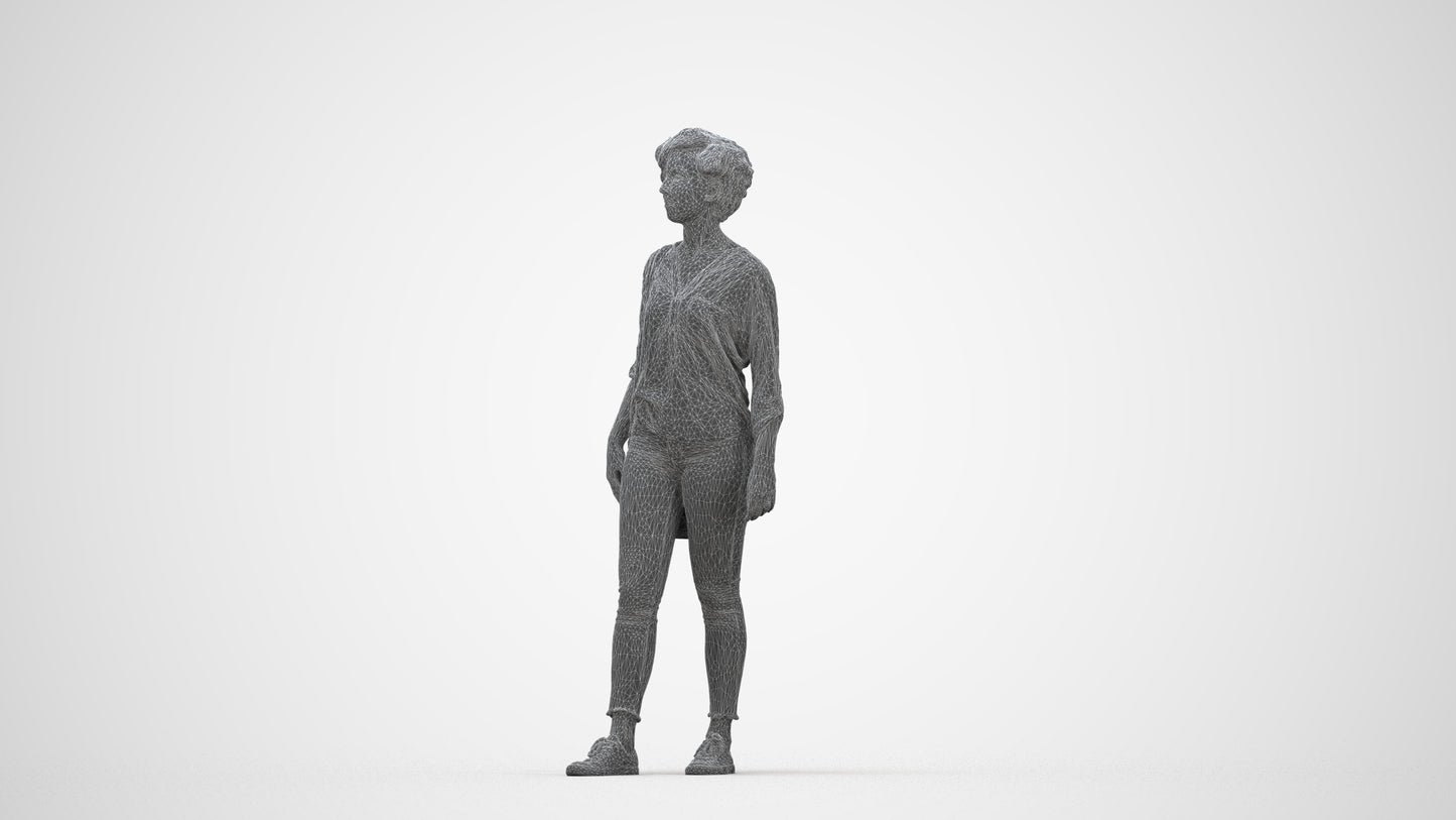 scanned 3D woman casual walking, photogrammetry people for Enscape and V-Ray, wireframe back view