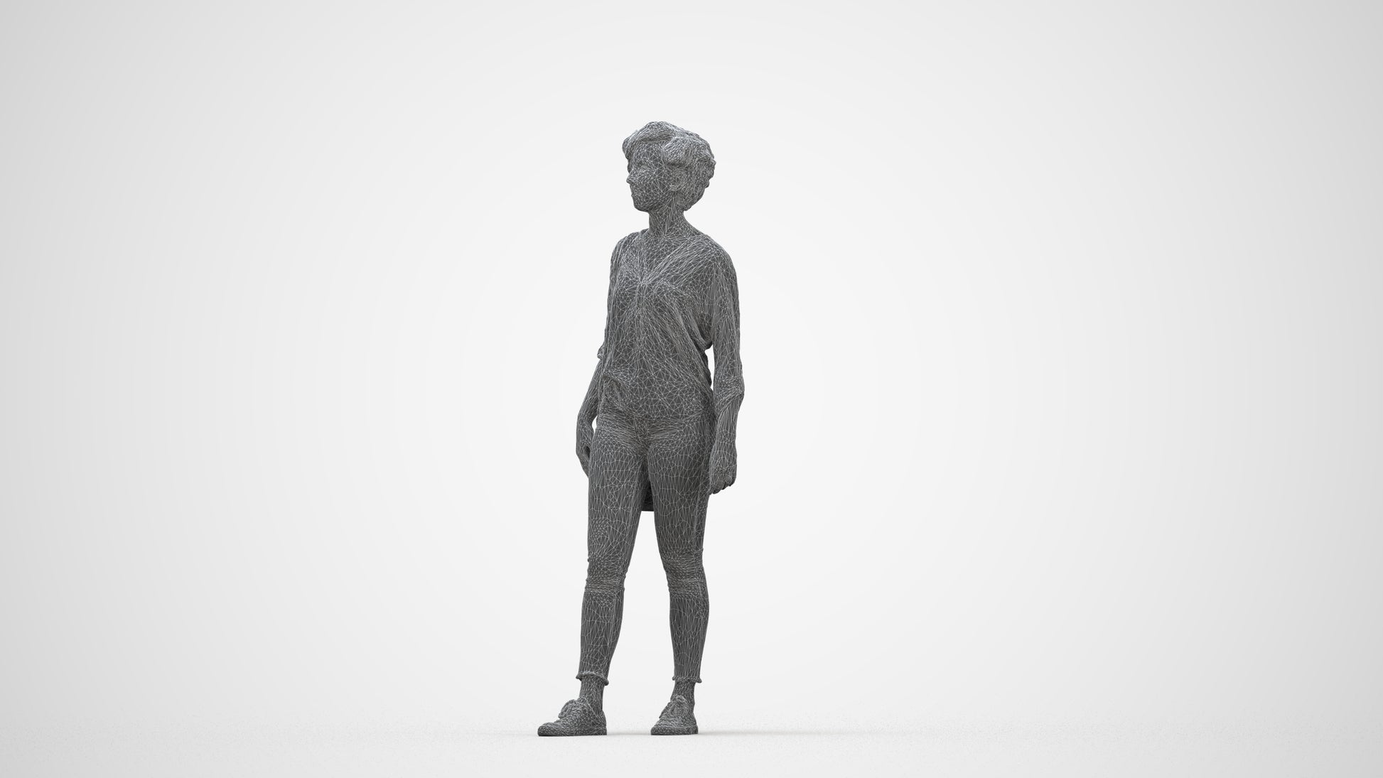 scanned 3D woman casual walking, photogrammetry people for Enscape and V-Ray, wireframe back view