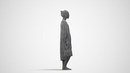 3D scanned woman standing casual, photorealistic archviz people for Enscape and SketchUp, wireframe side view