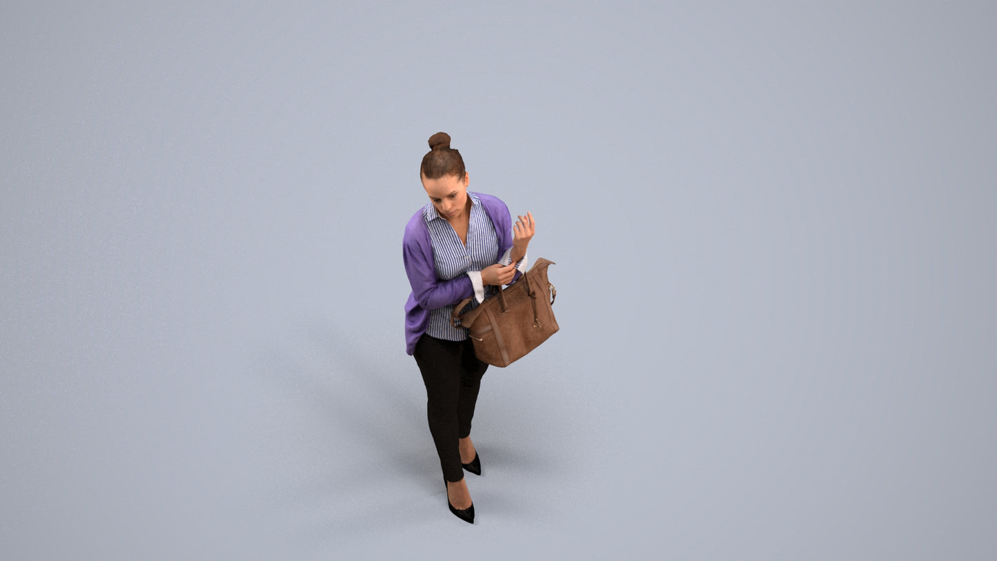 realistic 3D woman business standing, scanned archviz people for Blender and 3ds Max, back view render