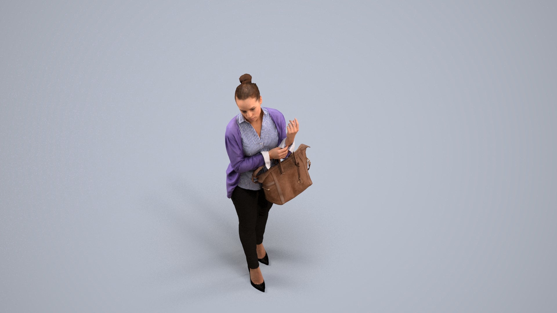 realistic 3D woman business standing, scanned archviz people for Blender and 3ds Max, back view render