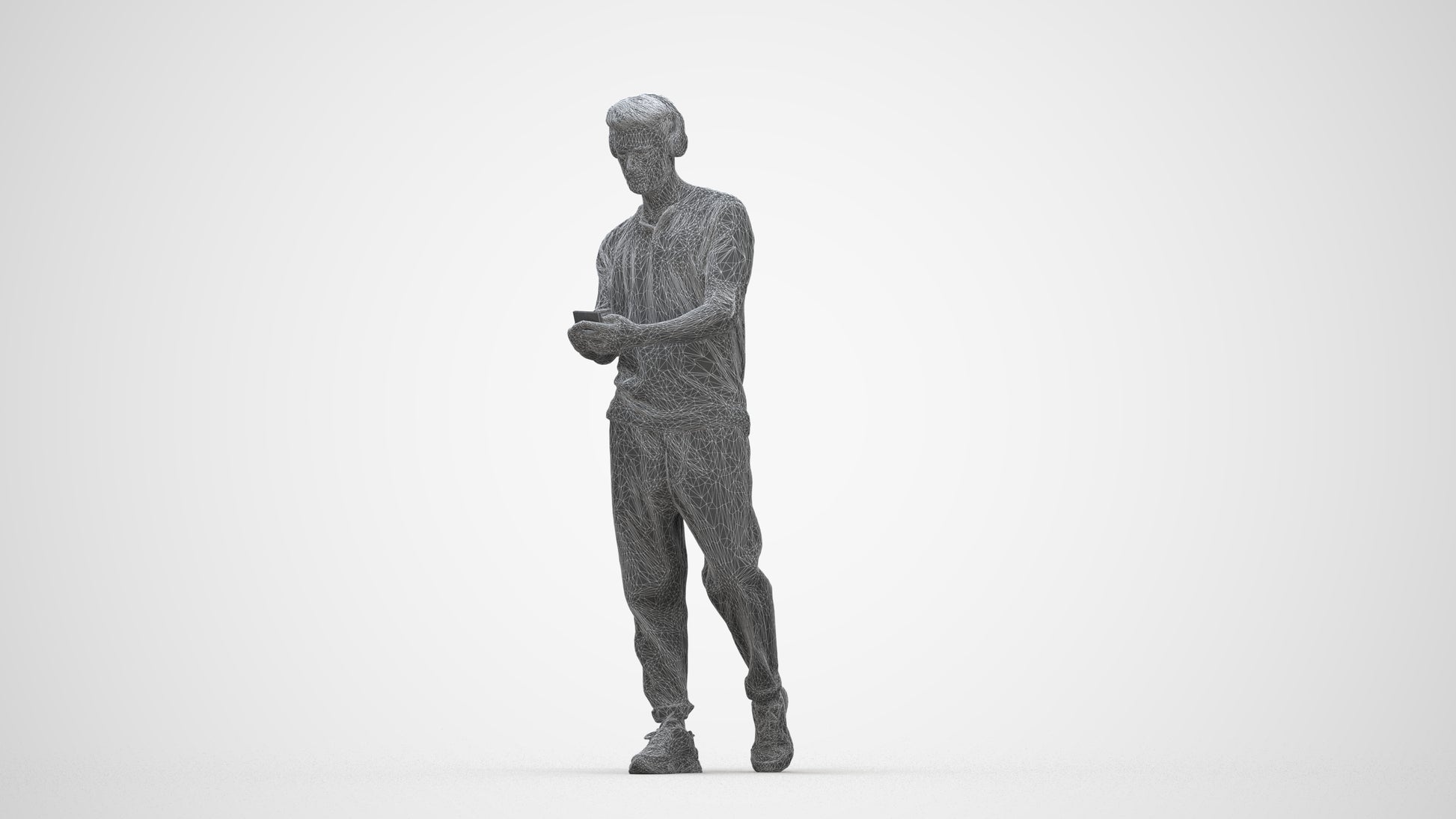 3D scanned man standing casual, photorealistic archviz people for Enscape and SketchUp, wireframe back view