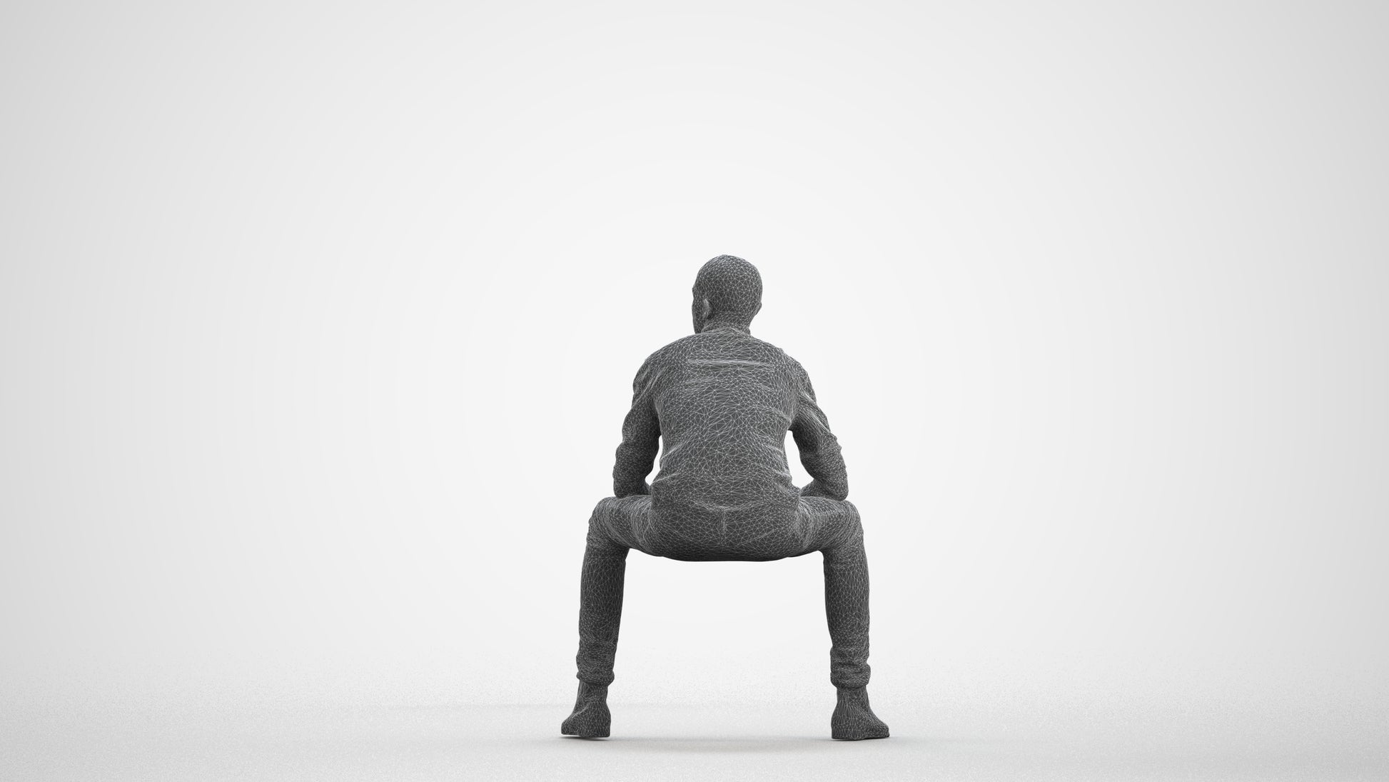 realistic 3D human man casual sitting, archviz people FBX OBJ for Blender, wireframe front view