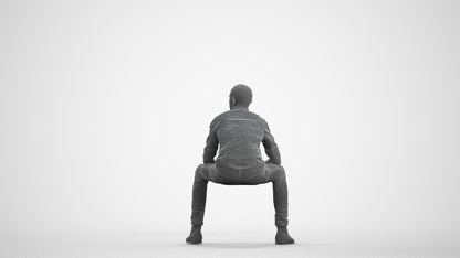 realistic 3D human man casual sitting, archviz people FBX OBJ for Blender, wireframe front view
