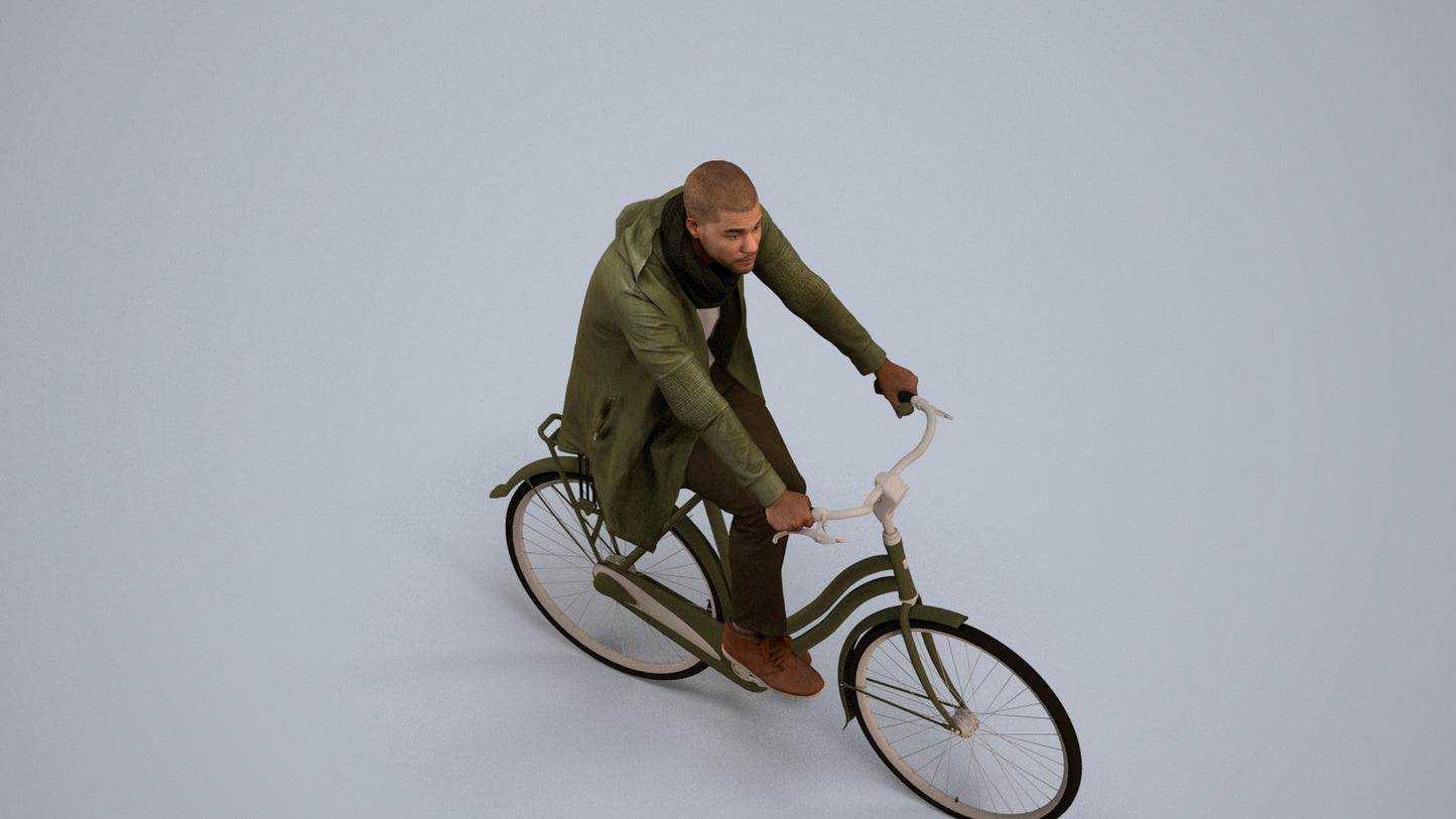 3D human model man casual sitting, photogrammetry scanned person for archviz, back view render