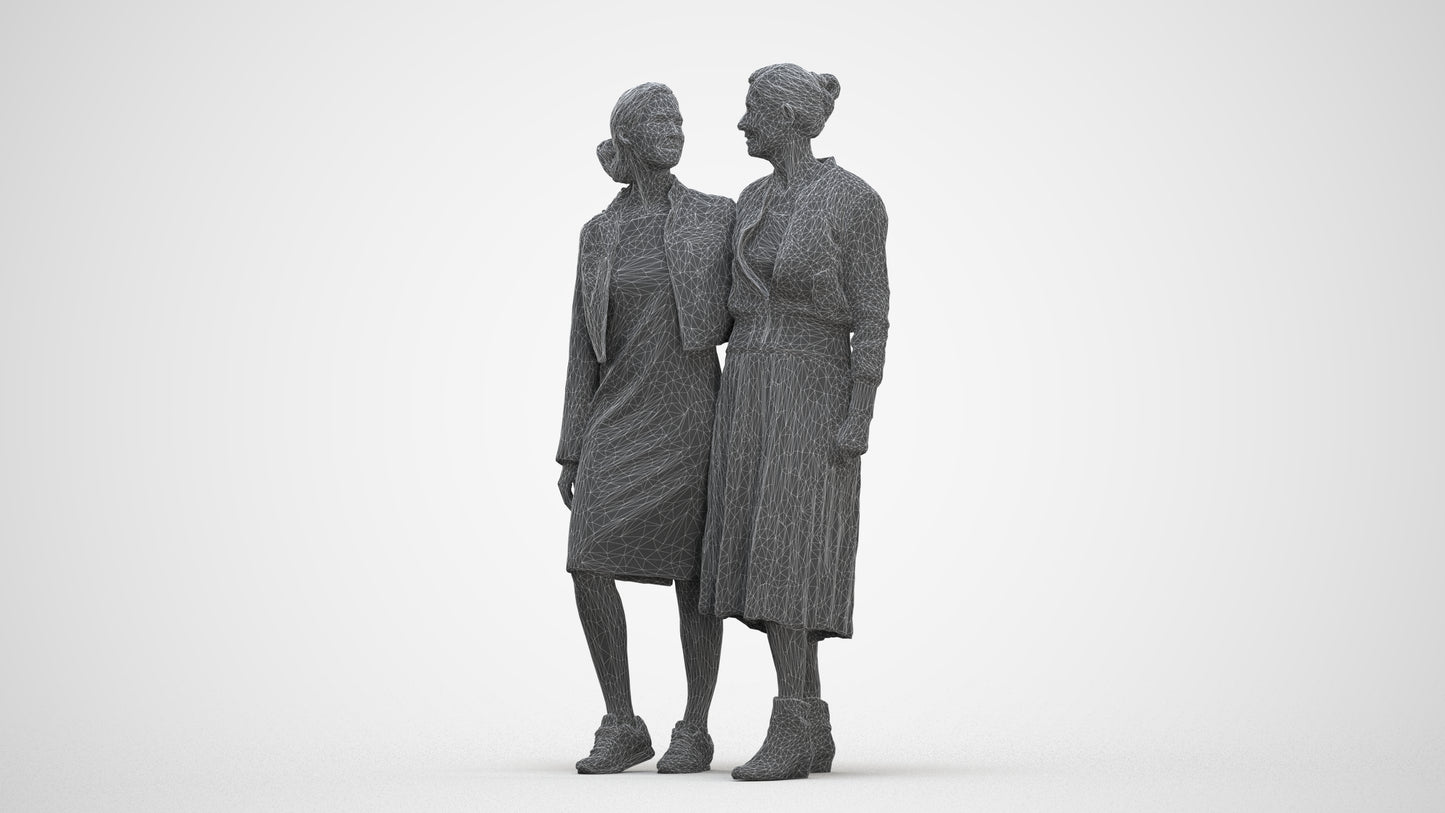 3D human model senior woman casual kids, photogrammetry scanned person for archviz, three-quarter front view render