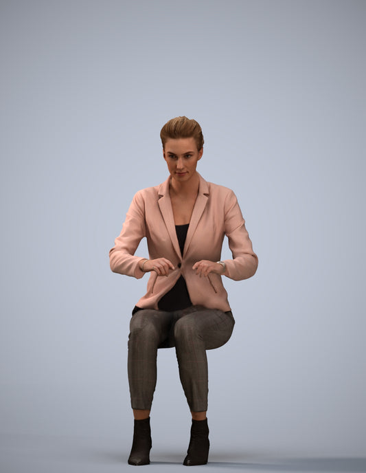 3D human model woman business, photogrammetry scanned person for archviz