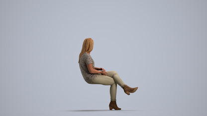 realistic 3D people woman casual sitting, render-ready for V-Ray and Corona, FBX OBJ, front view render