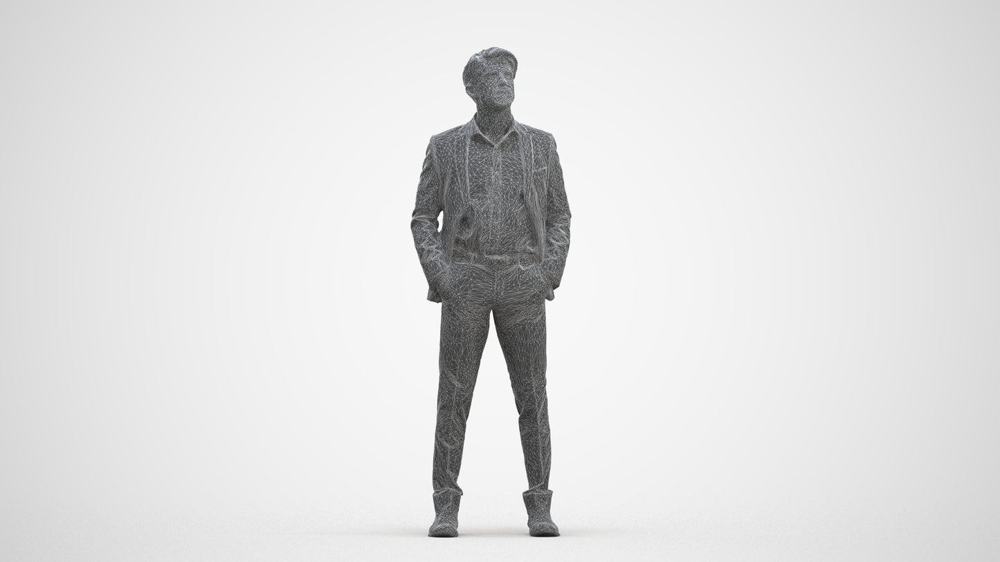 scanned 3D man business, photogrammetry people for Enscape and V-Ray, three-quarter front view render