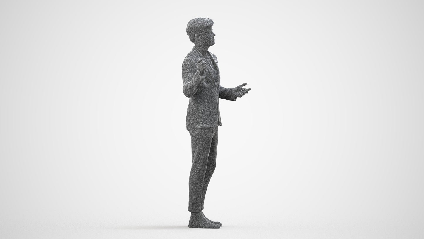 3D scanned man business, photorealistic archviz people for Enscape and SketchUp, wireframe side view