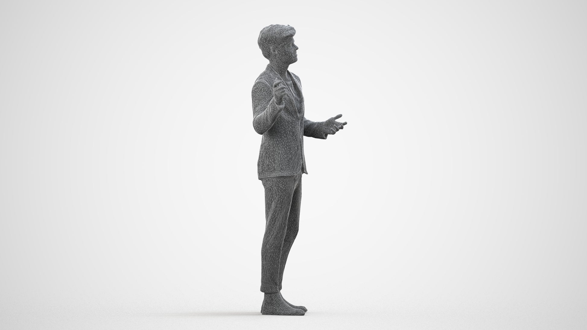 3D scanned man business, photorealistic archviz people for Enscape and SketchUp, wireframe side view