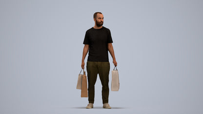 3D people model man casual shopping, scanned human for 3ds Max rendering, standing pose render