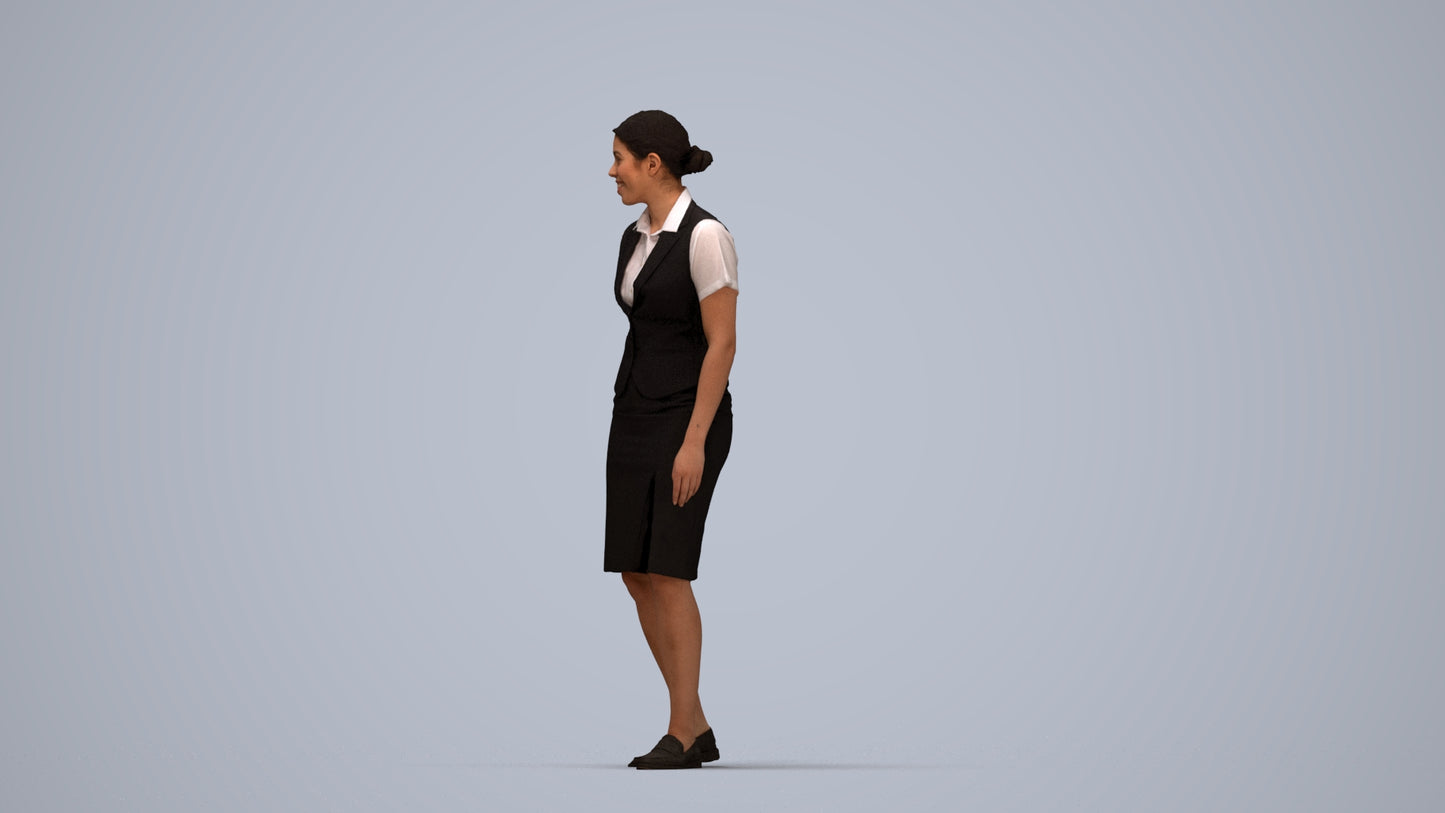 realistic 3D people woman hospitality, render-ready for V-Ray and Corona, FBX OBJ, top-down view render