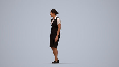 realistic 3D people woman hospitality, render-ready for V-Ray and Corona, FBX OBJ, top-down view render