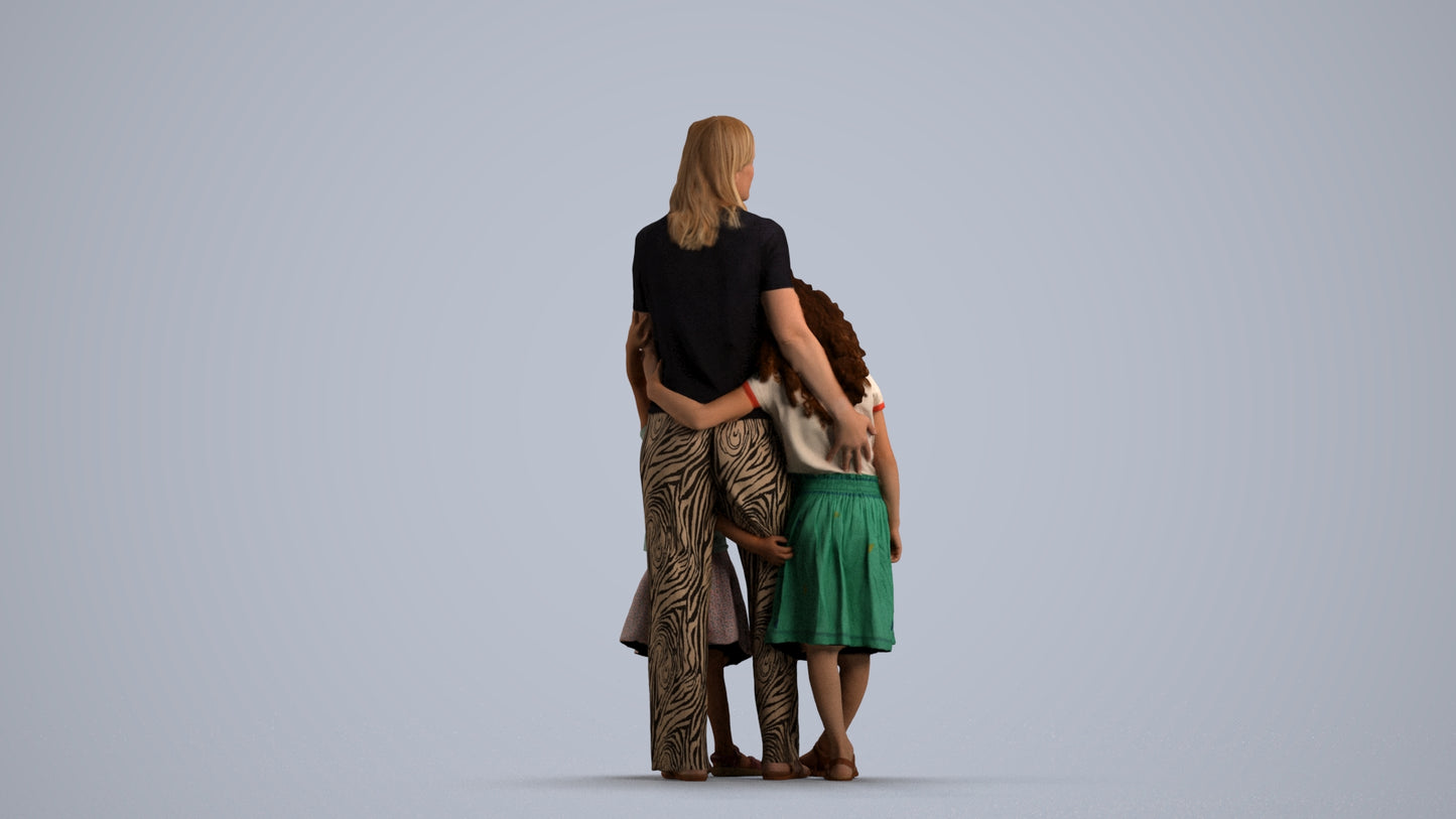 photogrammetry 3D girl casual kids, realistic human model archviz FBX, three-quarter view render