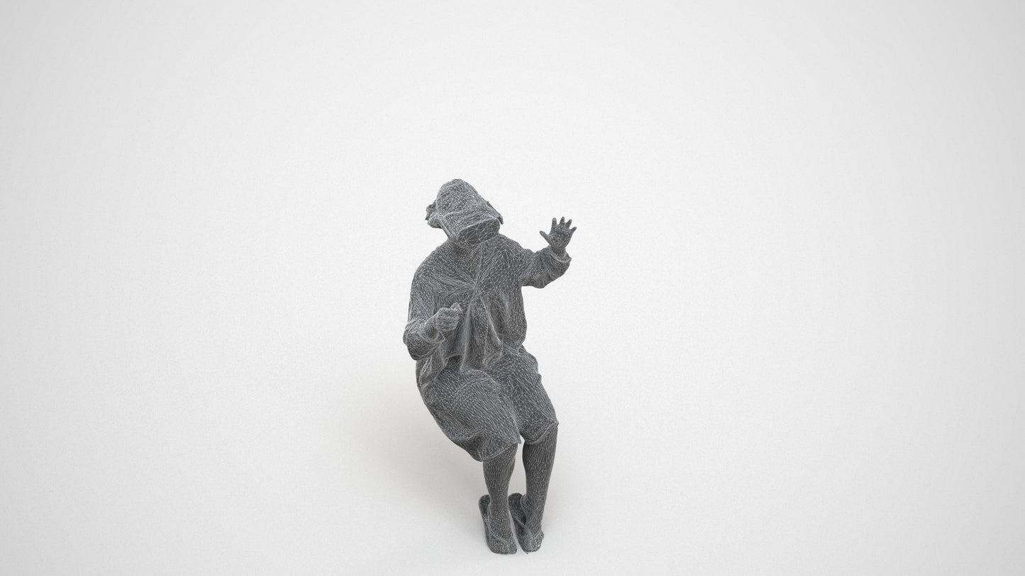 realistic 3D girl casual kids, scanned archviz people for Blender and 3ds Max, wireframe three-quarter view