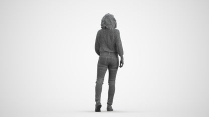 realistic 3D human woman casual walking, archviz people FBX OBJ for Blender, wireframe front view