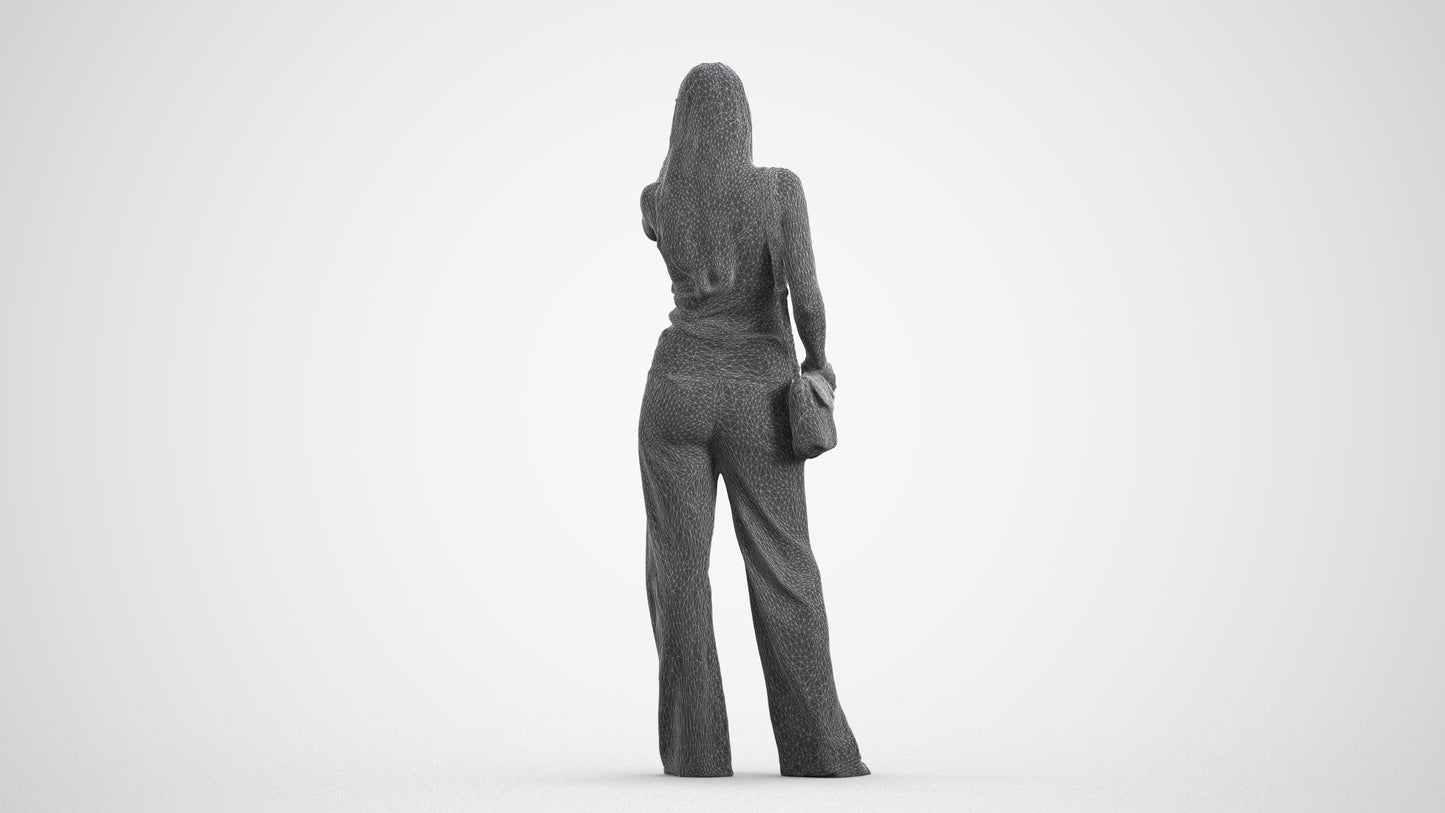 3D people model woman casual standing, scanned human for 3ds Max rendering, wireframe front view
