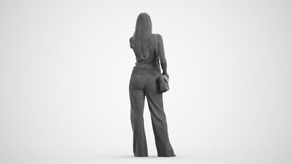 3D people model woman casual standing, scanned human for 3ds Max rendering, wireframe front view