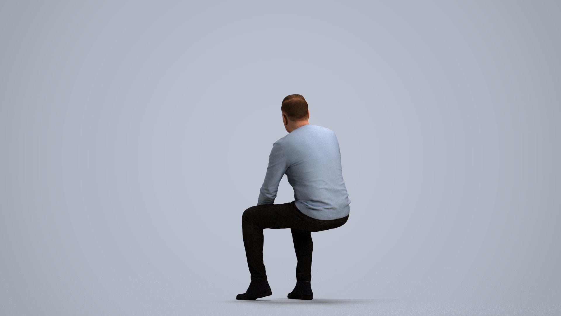 3D people model man casual sitting, scanned human for 3ds Max rendering, front view render