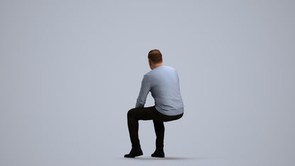 3D people model man casual sitting, scanned human for 3ds Max rendering, front view render