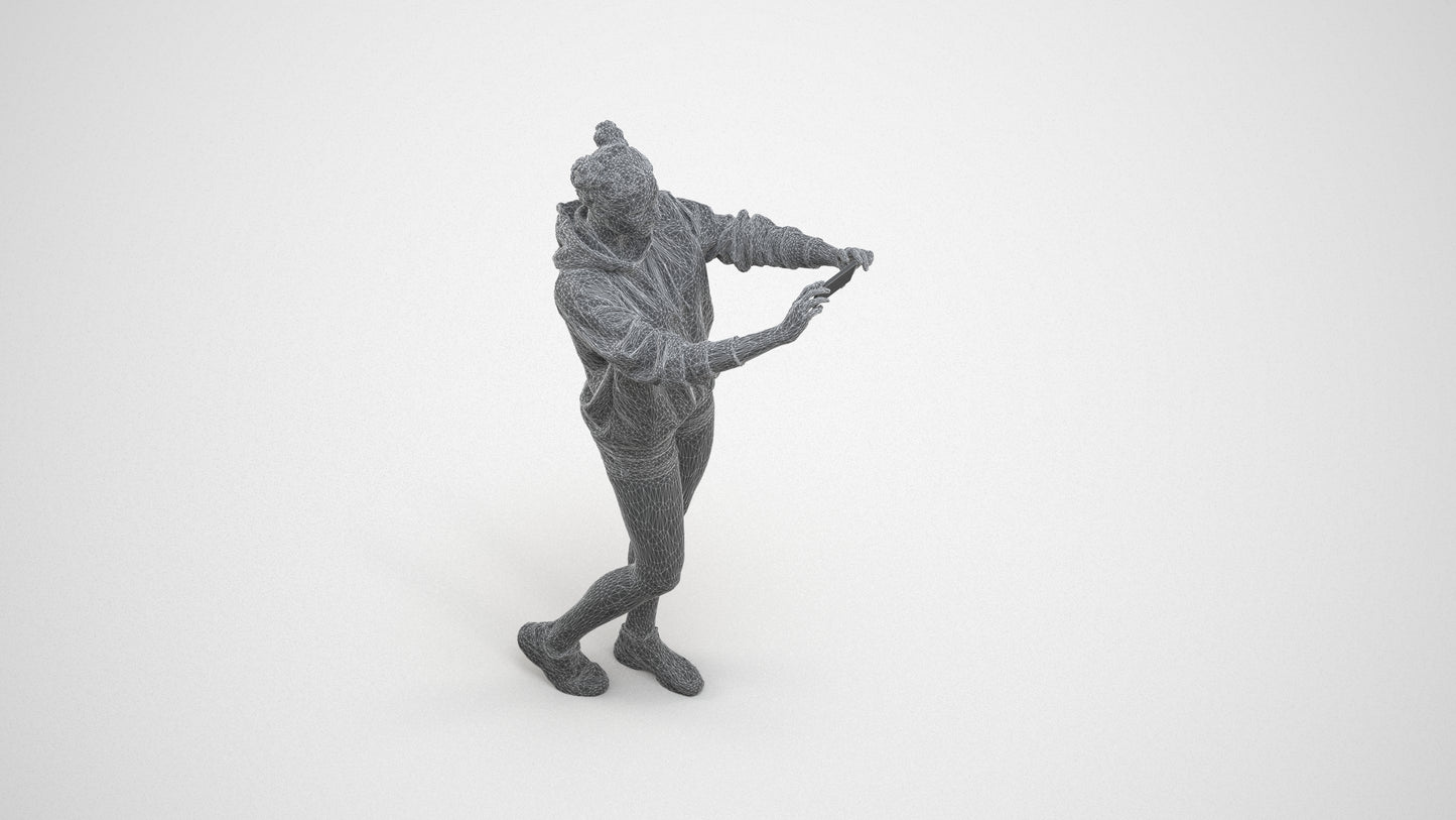 3D people model woman casual standing, scanned human for 3ds Max rendering, wireframe three-quarter view