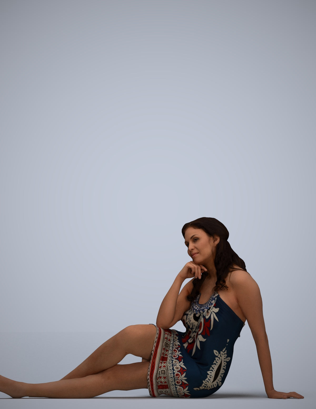 3D human model woman pool, photogrammetry scanned person for archviz