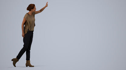 3D scanned woman standing casual, photorealistic archviz people for Enscape and SketchUp, side view render