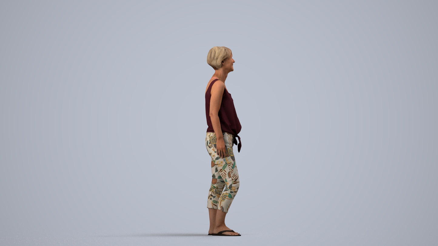 realistic 3D people senior woman standing, render-ready for V-Ray and Corona, FBX OBJ, side view render