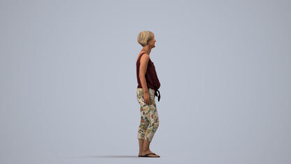 realistic 3D people senior woman standing, render-ready for V-Ray and Corona, FBX OBJ, side view render