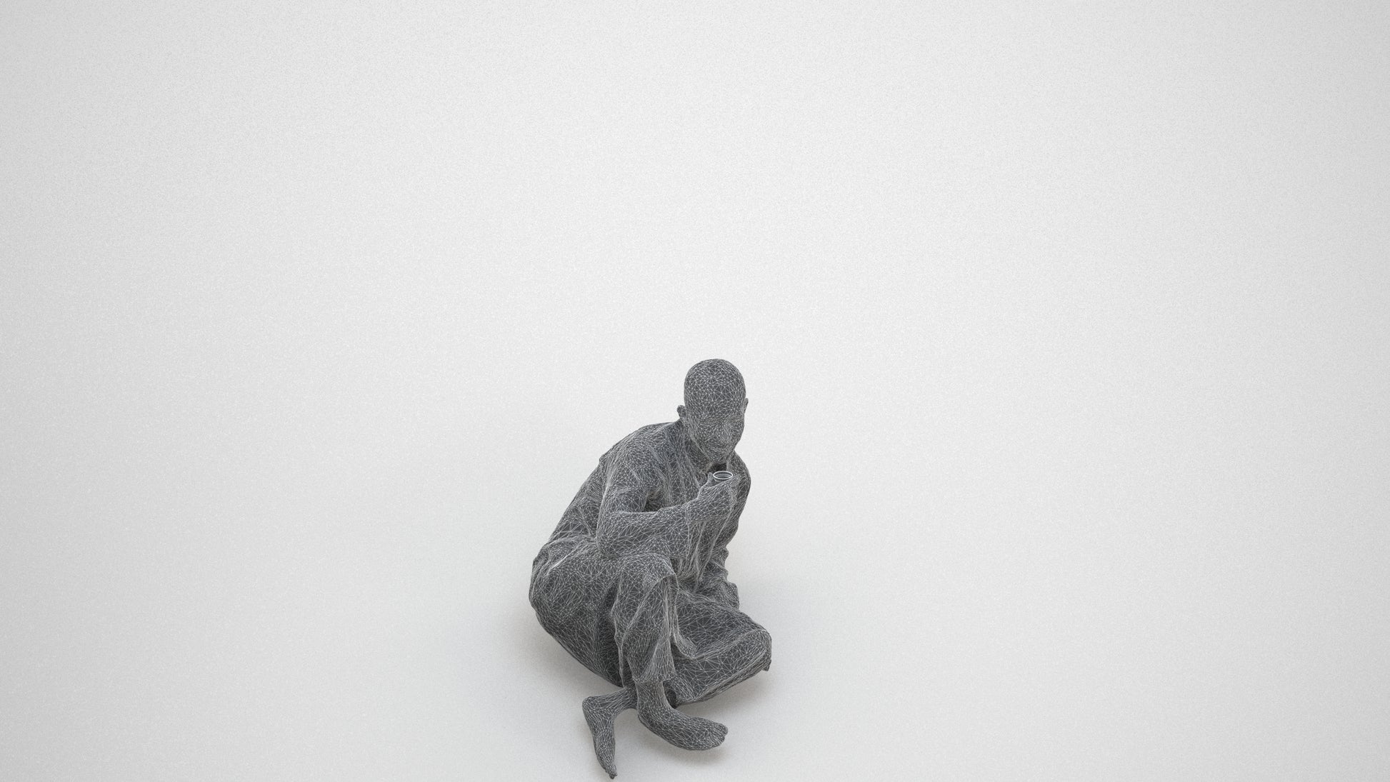 realistic 3D people man sitting, render-ready for V-Ray and Corona, FBX OBJ, wireframe three-quarter view