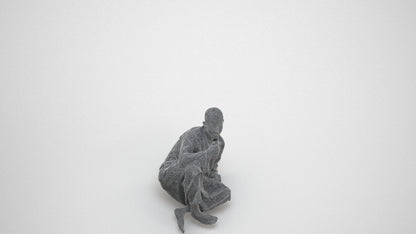 realistic 3D people man sitting, render-ready for V-Ray and Corona, FBX OBJ, wireframe three-quarter view