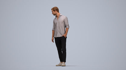 realistic 3D people man casual standing, render-ready for V-Ray and Corona, FBX OBJ, top-down view render