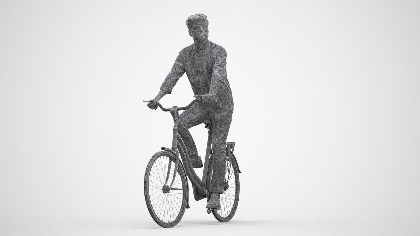 photogrammetry 3D man casual cycling, realistic human model archviz FBX, three-quarter front view render