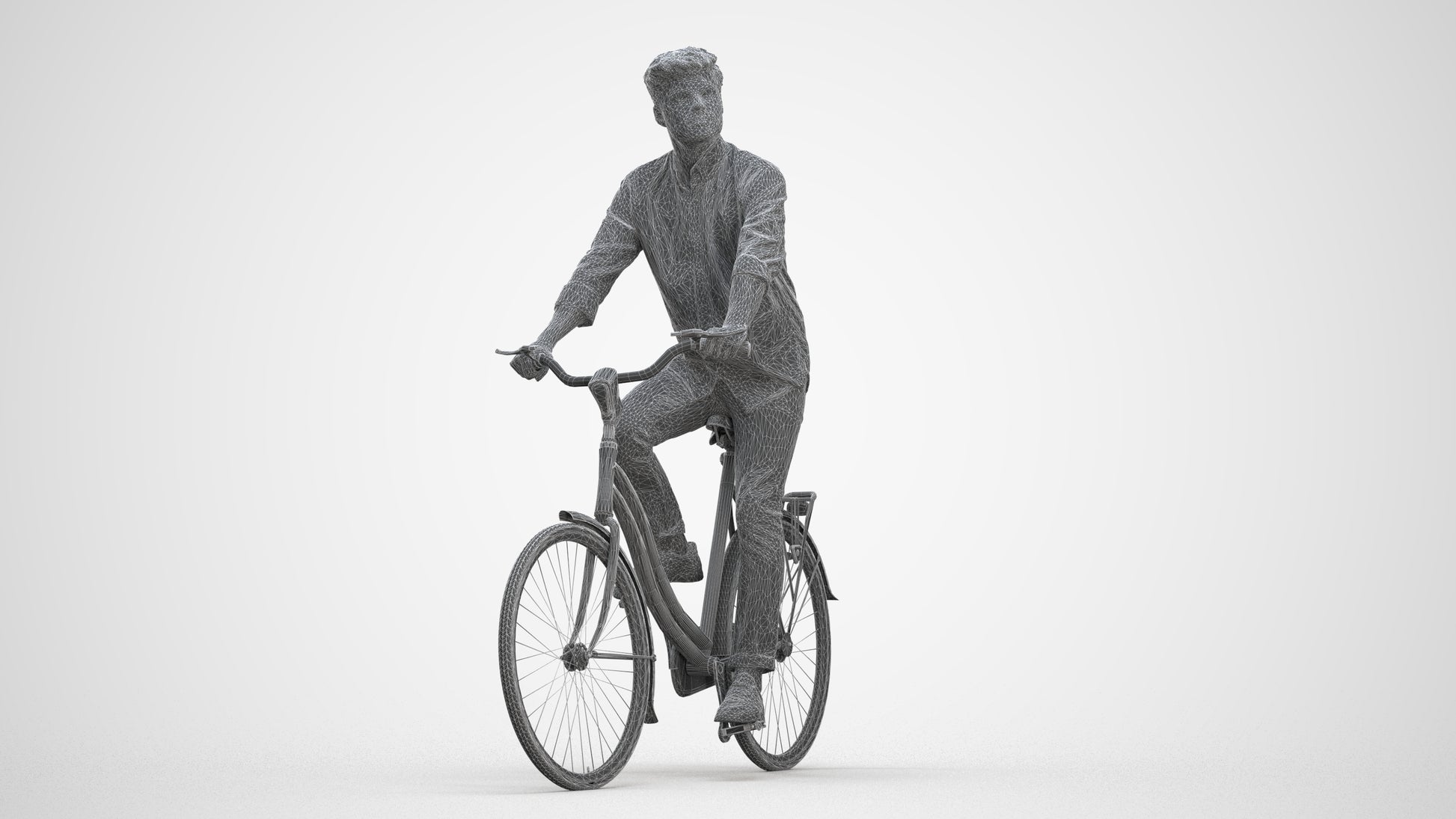 photogrammetry 3D man casual cycling, realistic human model archviz FBX, three-quarter front view render