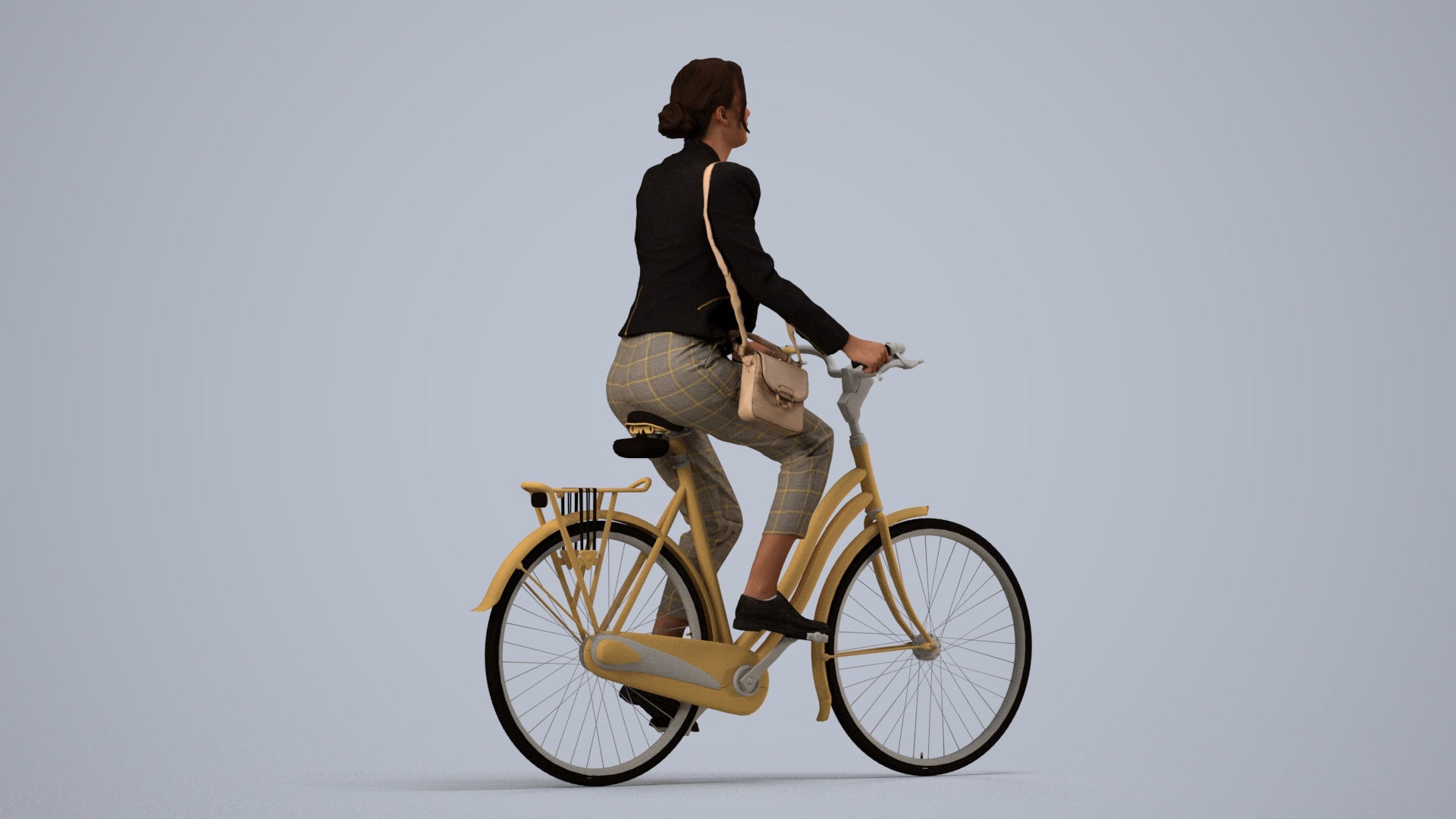 3D people model woman business cycling, scanned human for 3ds Max rendering, side view render