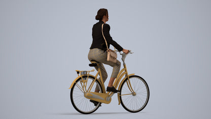 3D people model woman business cycling, scanned human for 3ds Max rendering, side view render