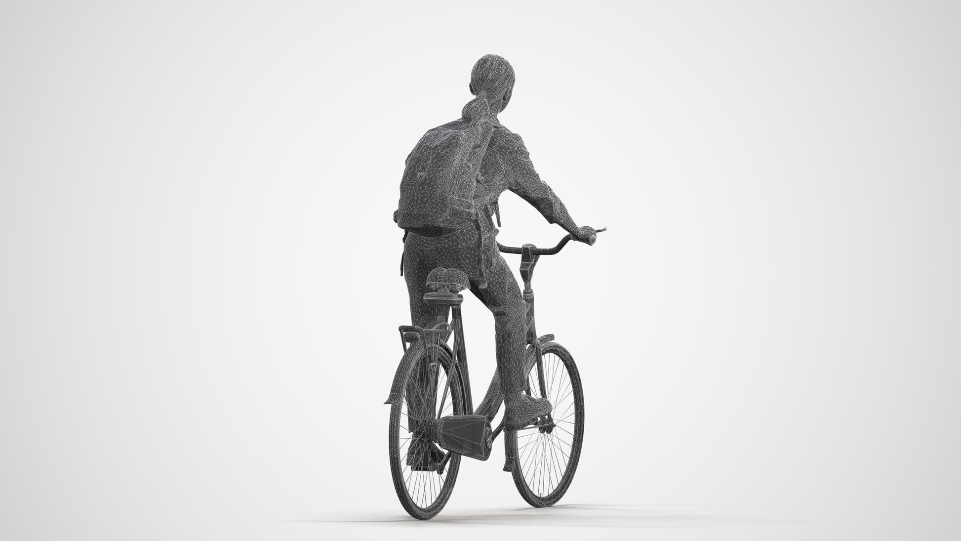 realistic 3D people girl business cycling, render-ready for V-Ray and Corona, FBX OBJ, wireframe front view