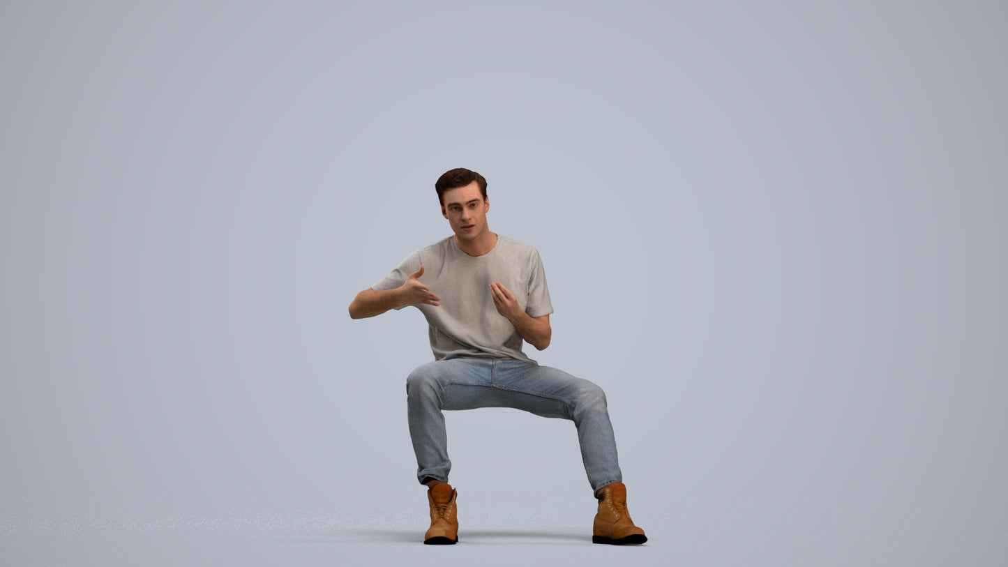 realistic 3D man casual sitting, scanned archviz people for Blender and 3ds Max, standing pose render