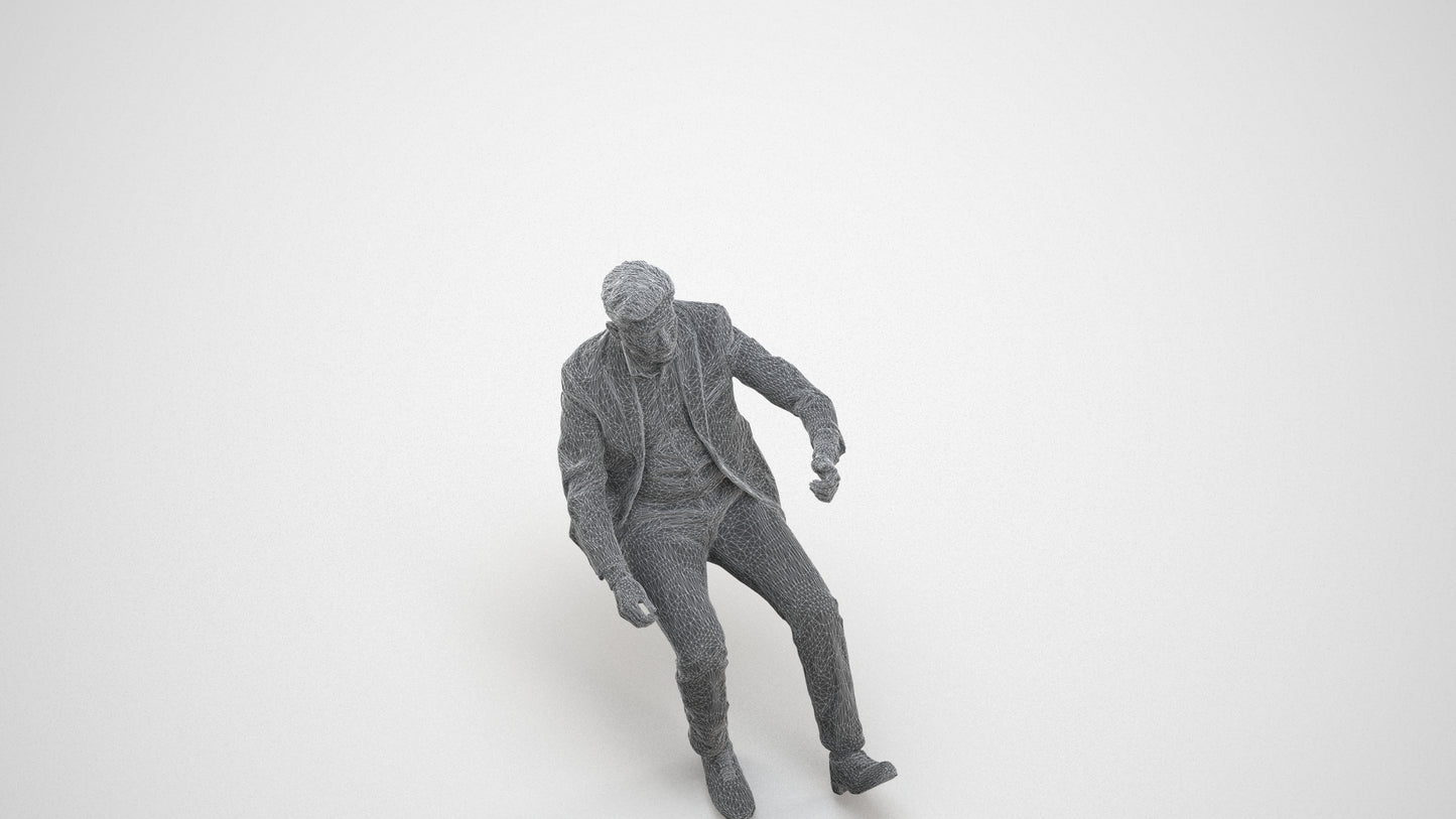 realistic 3D human man business driving, archviz people FBX OBJ for Blender, wireframe three-quarter view