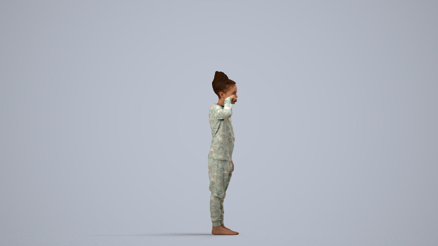 3D human model girl kids, photogrammetry scanned person for archviz, side view render