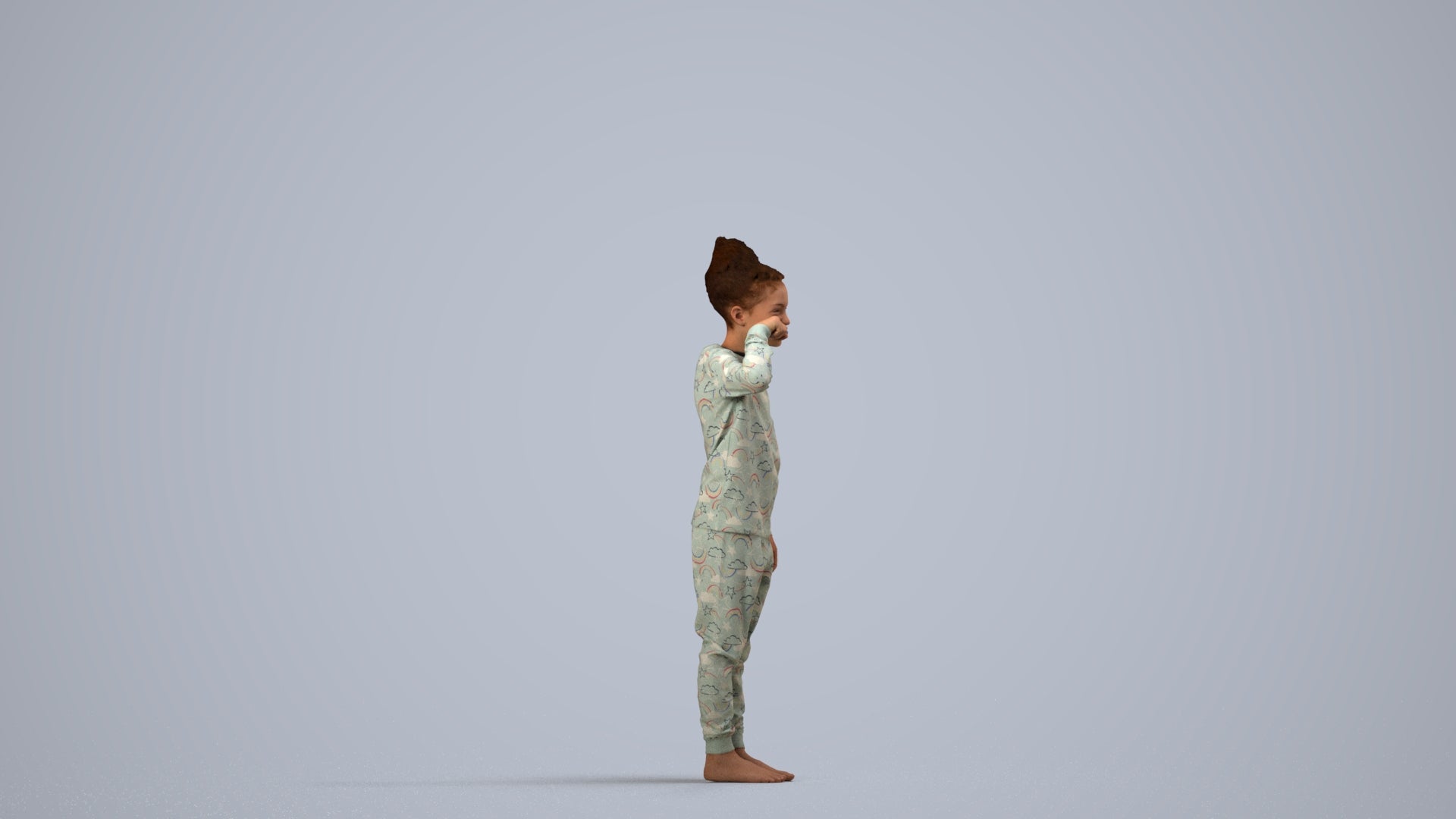 3D human model girl kids, photogrammetry scanned person for archviz, side view render